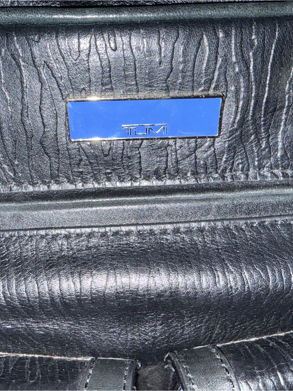 Tumi Carlos Falchi Black/Blue Leather Laptop Briefcase with Dual Front Pockets - Picture 7 of 16